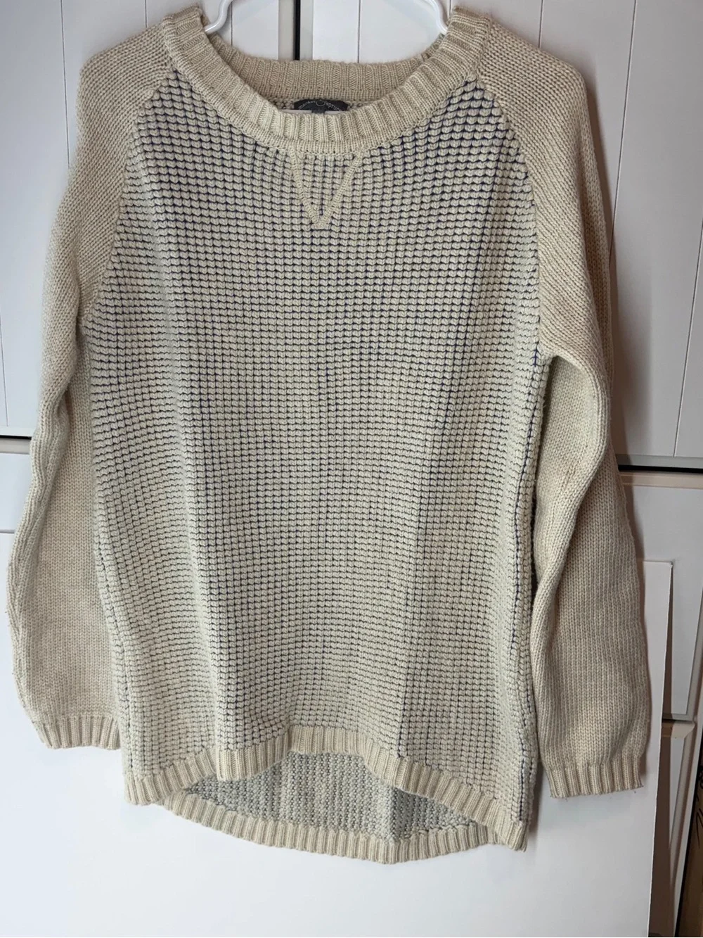 Market & Spruce Medium Cream Raglan Sleeve Textured Knit Sweater Ribbed Trim M